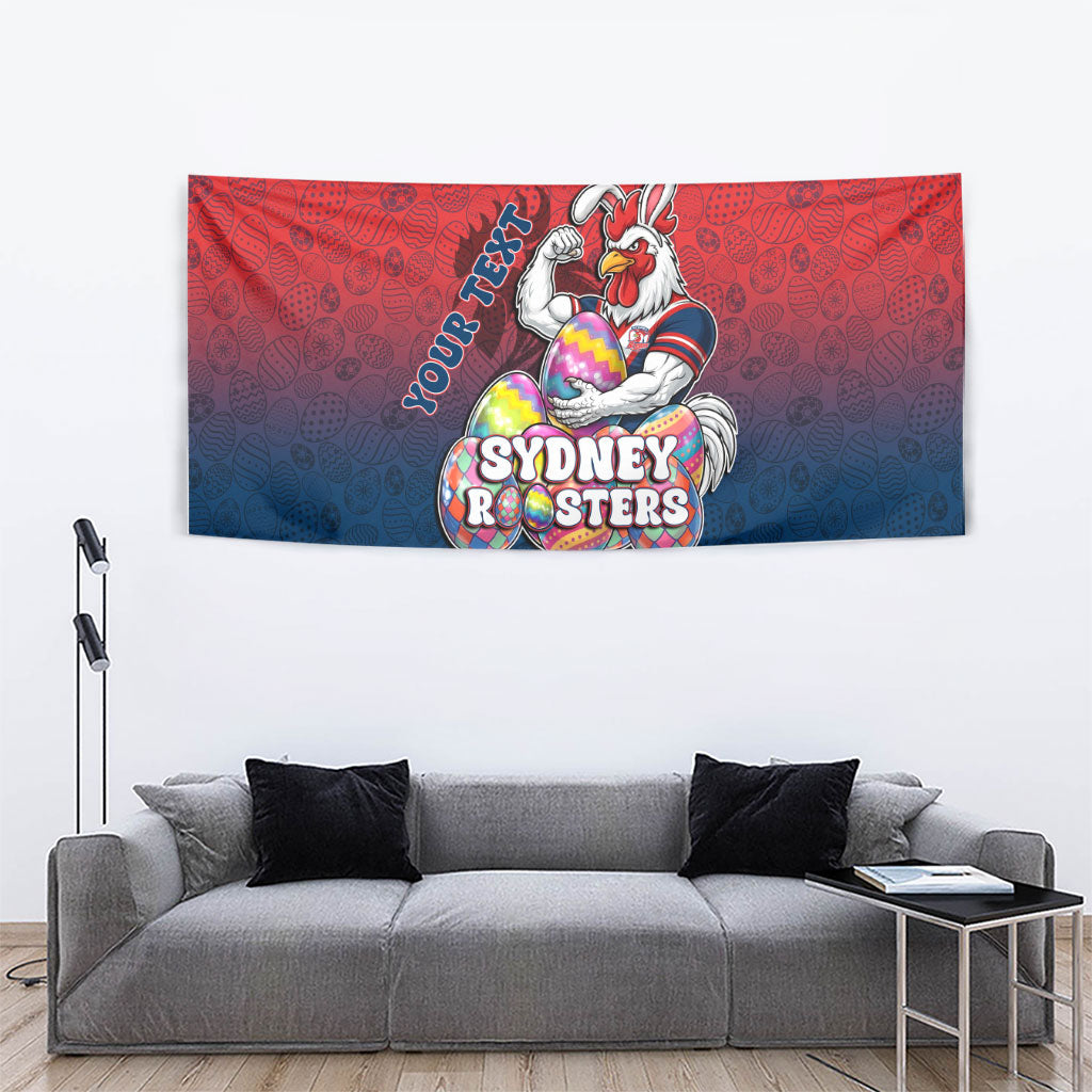 Personalized Sydney Roosters Tapestry Easter Mascot - Colorful Eggs Cartoon Style