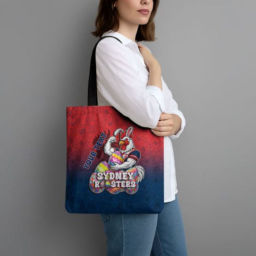 Personalized Sydney Roosters Tote Bag Easter Mascot - Colorful Eggs Cartoon Style