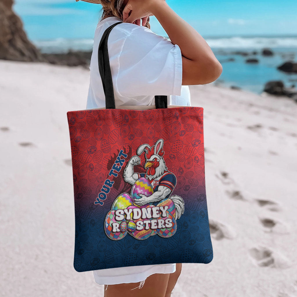 Personalized Sydney Roosters Tote Bag Easter Mascot - Colorful Eggs Cartoon Style