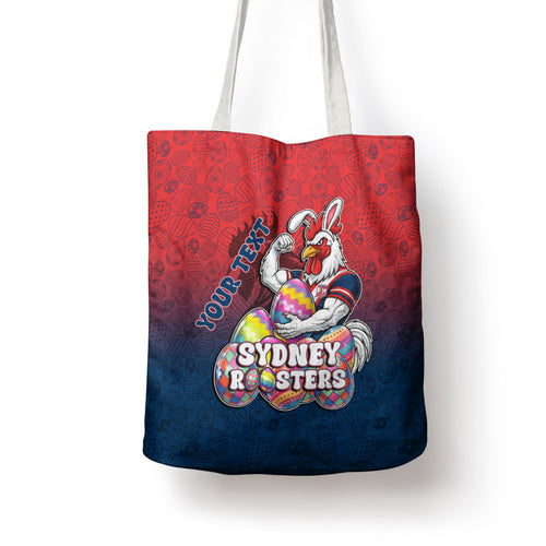 Personalized Sydney Roosters Tote Bag Easter Mascot - Colorful Eggs Cartoon Style