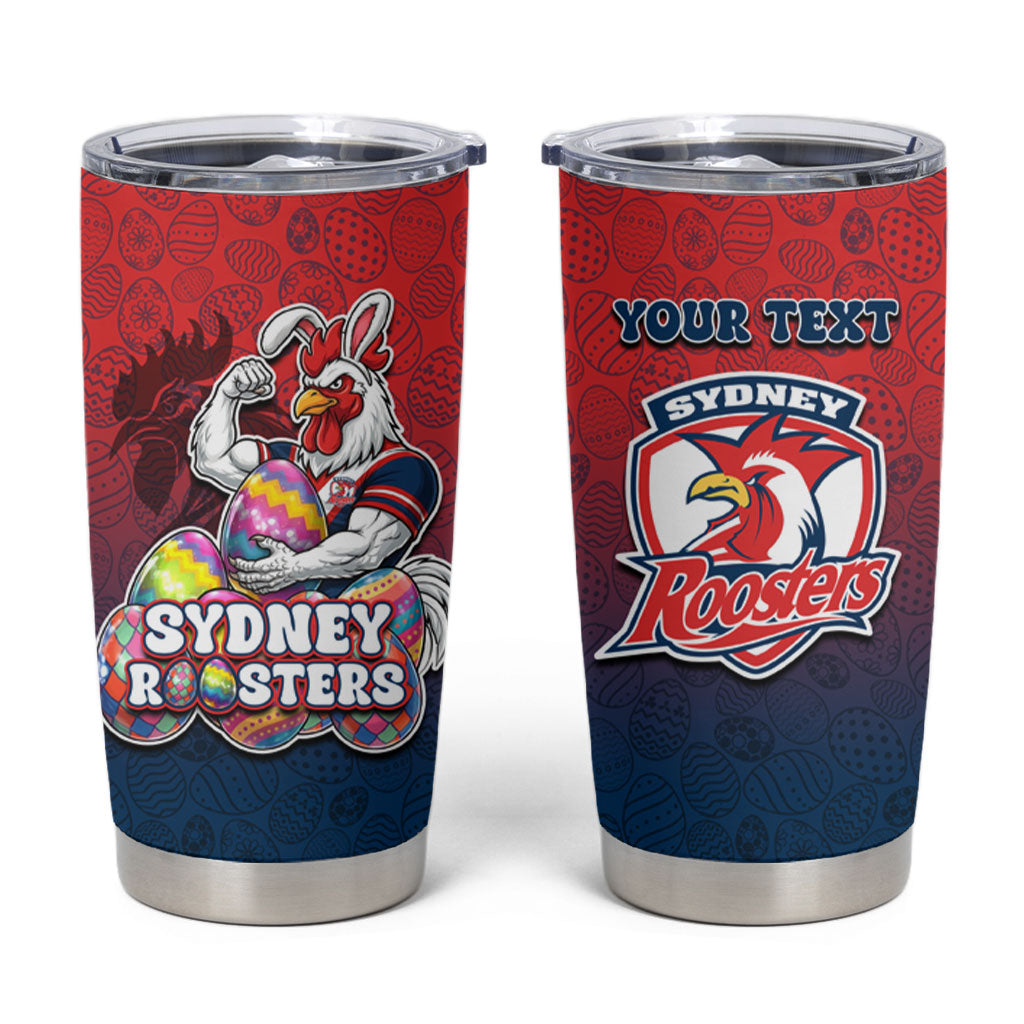 Personalized Sydney Roosters Tumbler Cup Easter Mascot - Colorful Eggs Cartoon Style