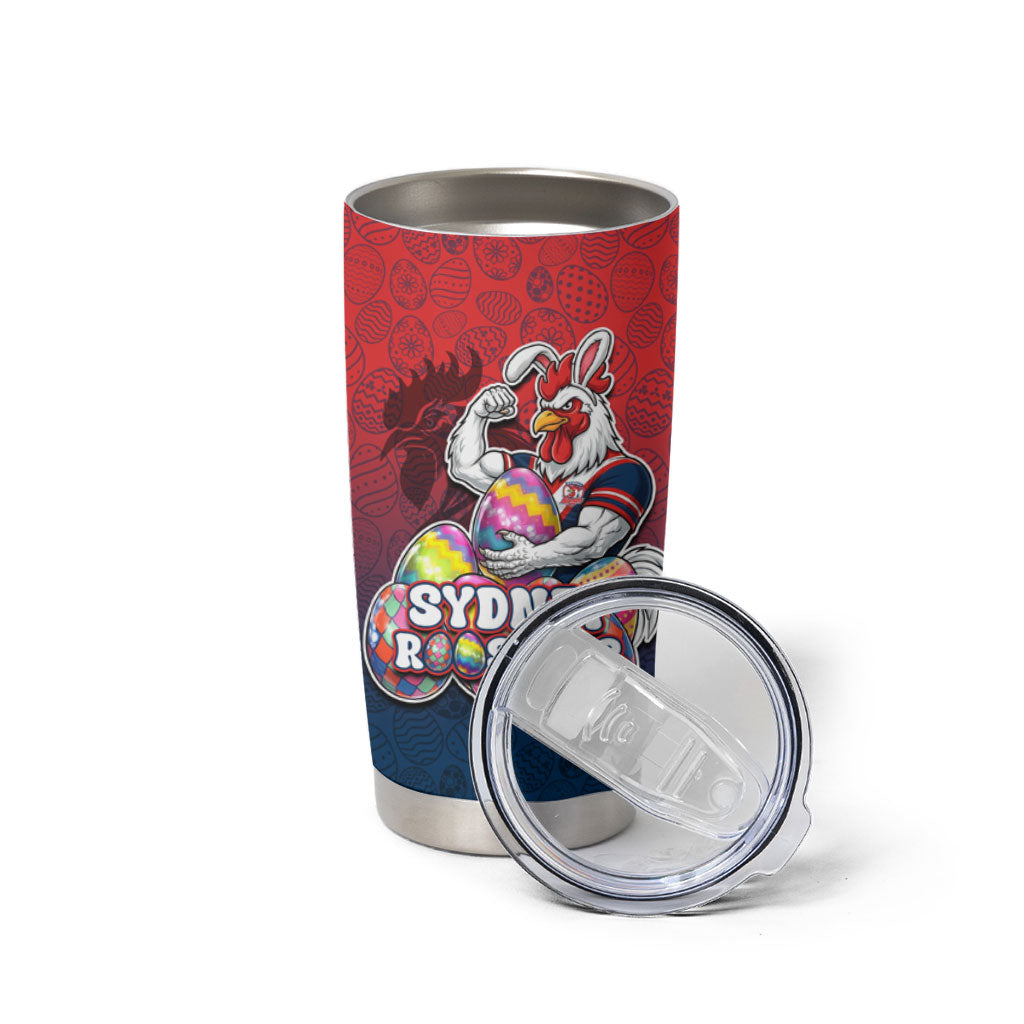 Personalized Sydney Roosters Tumbler Cup Easter Mascot - Colorful Eggs Cartoon Style