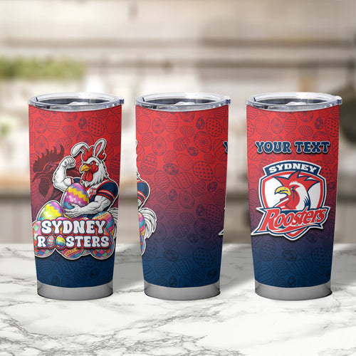 Personalized Sydney Roosters Tumbler Cup Easter Mascot - Colorful Eggs Cartoon Style