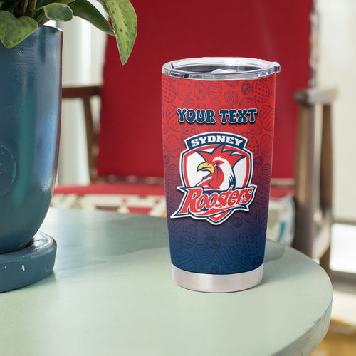 Personalized Sydney Roosters Tumbler Cup Easter Mascot - Colorful Eggs Cartoon Style