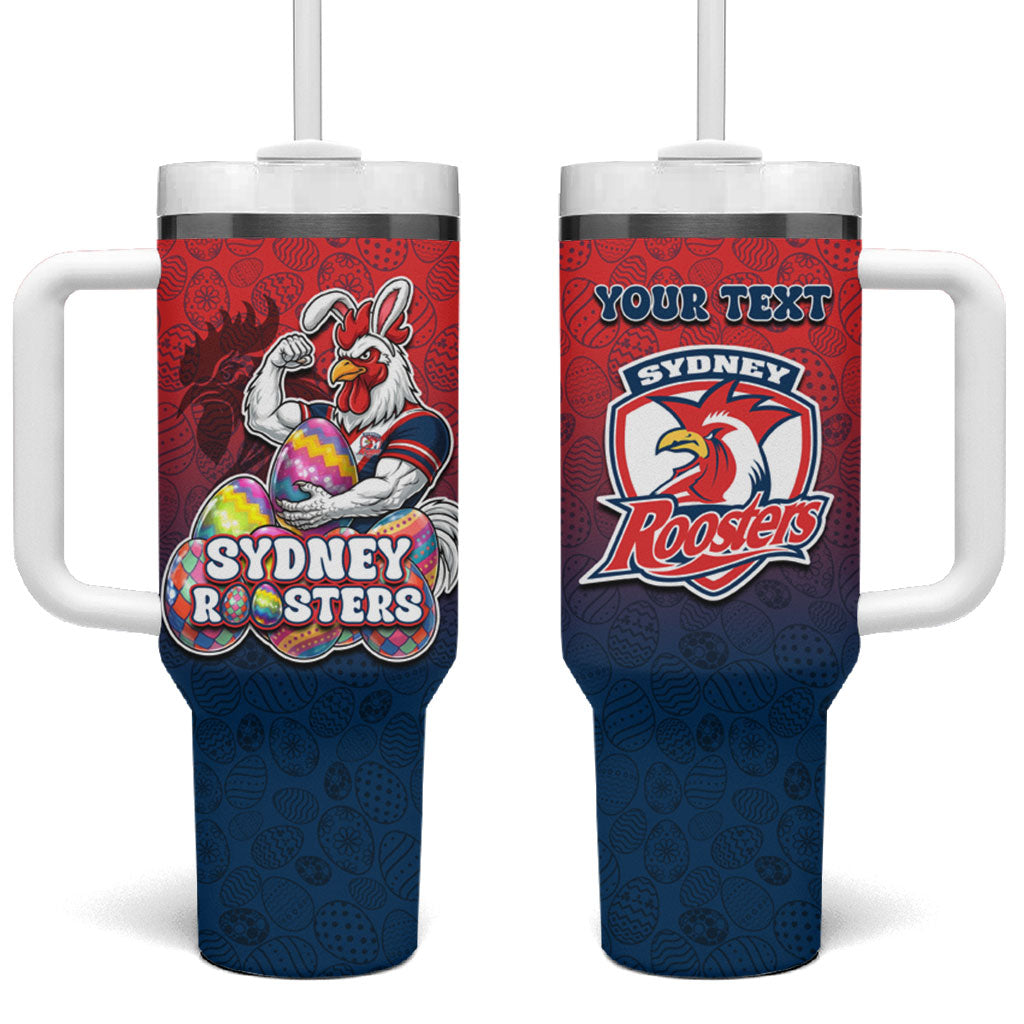 Personalized Sydney Roosters Tumbler With Handle Easter Mascot - Colorful Eggs Cartoon Style