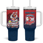Personalized Sydney Roosters Tumbler With Handle Easter Mascot - Colorful Eggs Cartoon Style