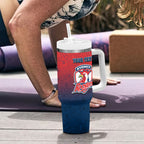 Personalized Sydney Roosters Tumbler With Handle Easter Mascot - Colorful Eggs Cartoon Style