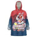 Personalized Sydney Roosters Wearable Blanket Hoodie Easter Mascot - Colorful Eggs Cartoon Style