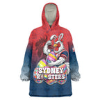 Personalized Sydney Roosters Wearable Blanket Hoodie Easter Mascot - Colorful Eggs Cartoon Style
