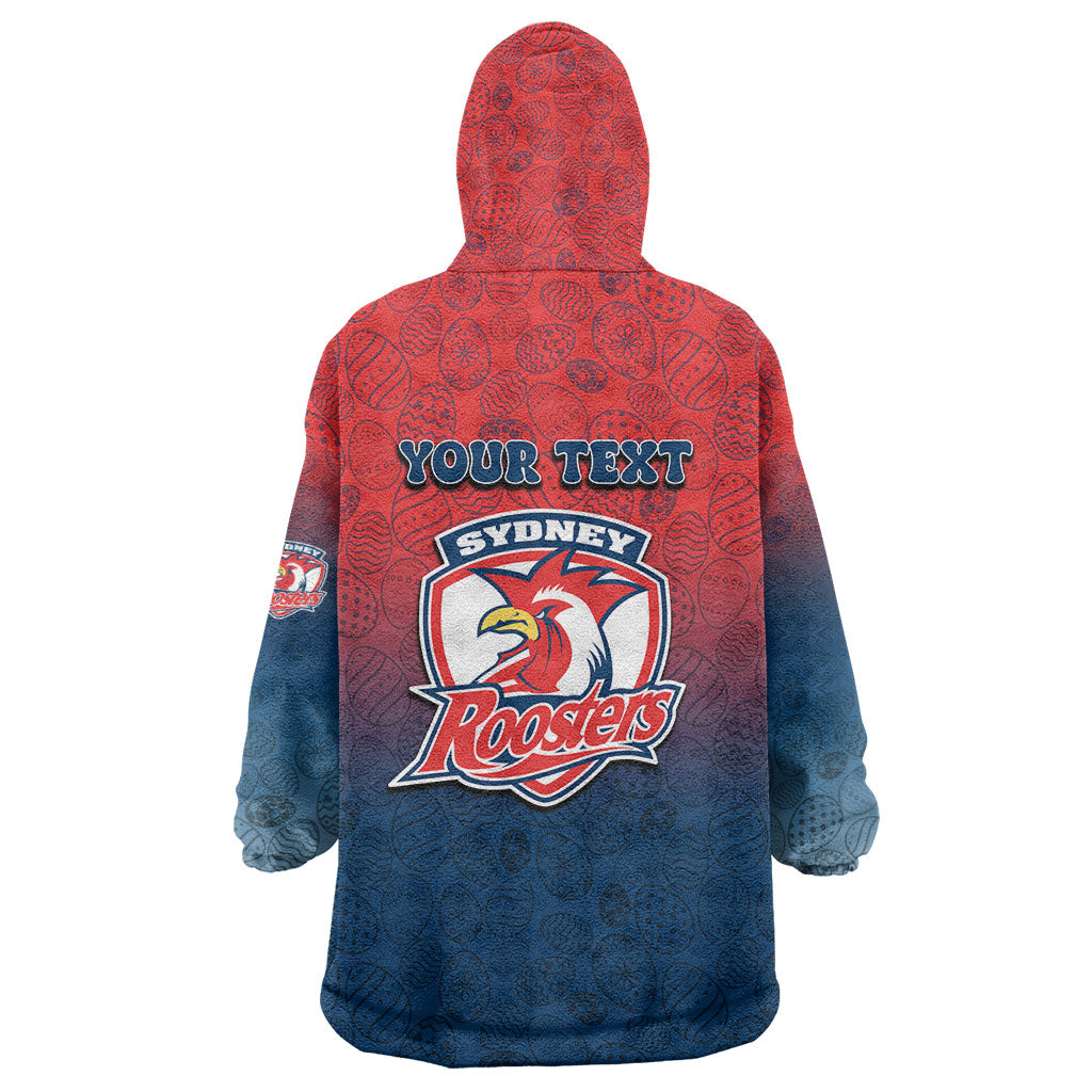 Personalized Sydney Roosters Wearable Blanket Hoodie Easter Mascot - Colorful Eggs Cartoon Style