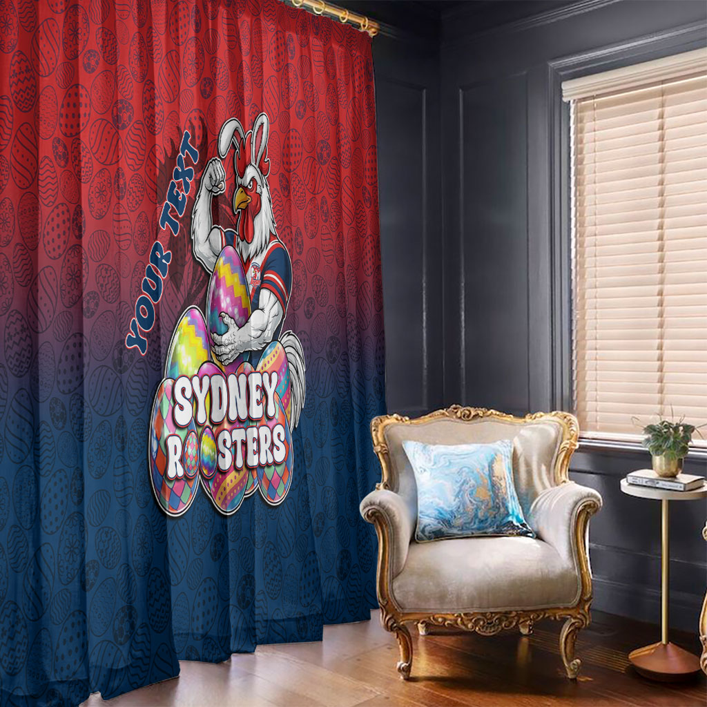 Personalized Sydney Roosters Window Curtain Easter Mascot - Colorful Eggs Cartoon Style