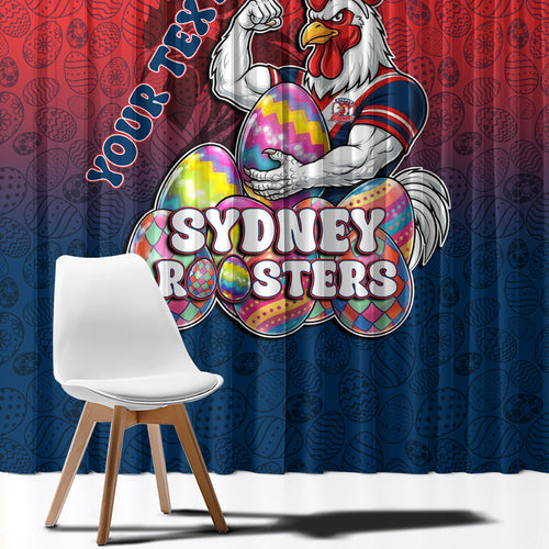 Personalized Sydney Roosters Window Curtain Easter Mascot - Colorful Eggs Cartoon Style