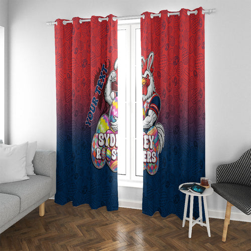 Personalized Sydney Roosters Window Curtain Easter Mascot - Colorful Eggs Cartoon Style
