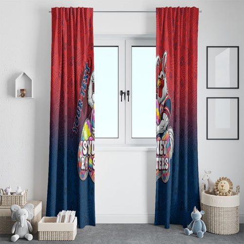 Personalized Sydney Roosters Window Curtain Easter Mascot - Colorful Eggs Cartoon Style