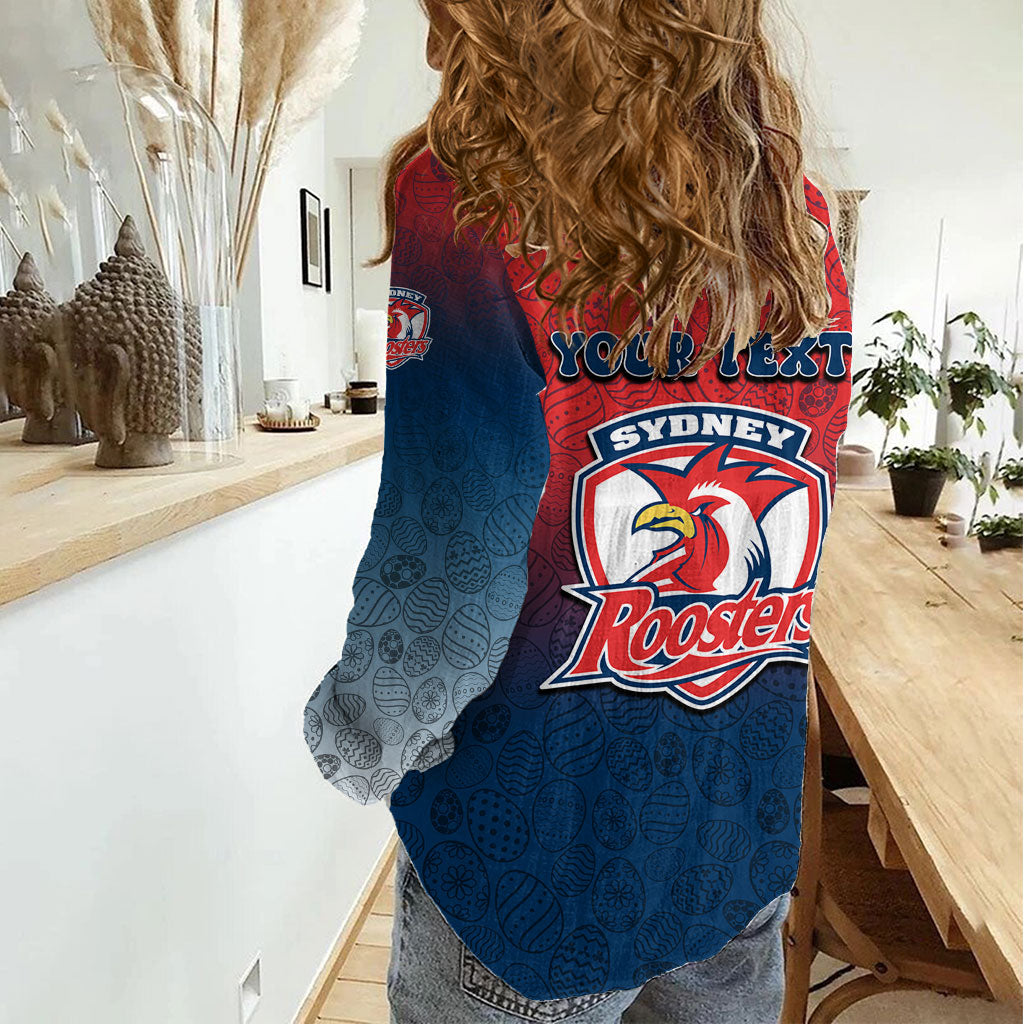 Personalized Sydney Roosters Women Casual Shirt Easter Mascot - Colorful Eggs Cartoon Style