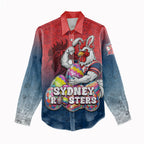 Personalized Sydney Roosters Women Casual Shirt Easter Mascot - Colorful Eggs Cartoon Style