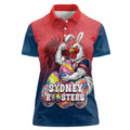 Personalized Sydney Roosters Women Polo Shirt Easter Mascot - Colorful Eggs Cartoon Style