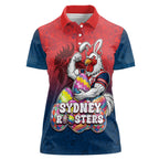 Personalized Sydney Roosters Women Polo Shirt Easter Mascot - Colorful Eggs Cartoon Style