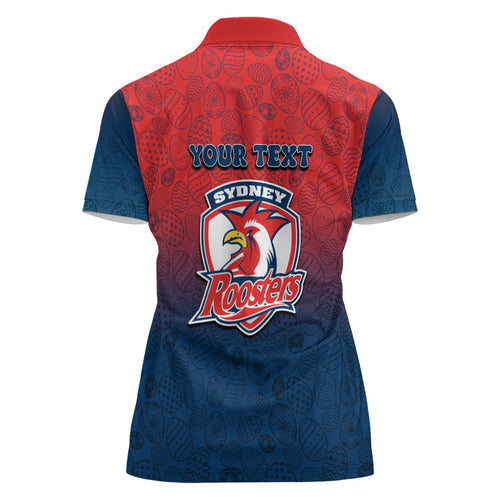 Personalized Sydney Roosters Women Polo Shirt Easter Mascot - Colorful Eggs Cartoon Style