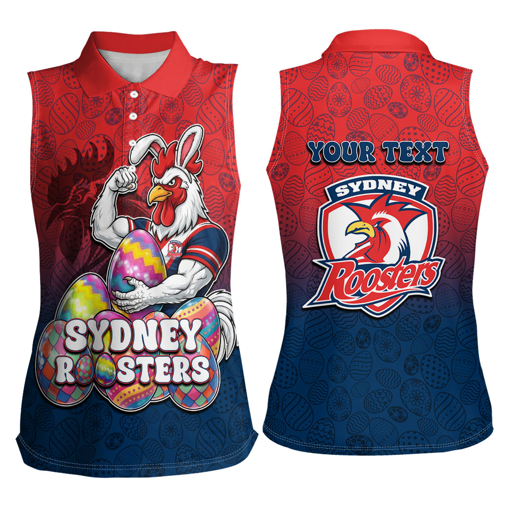 Personalized Sydney Roosters Women Sleeveless Polo Shirt Easter Mascot - Colorful Eggs Cartoon Style