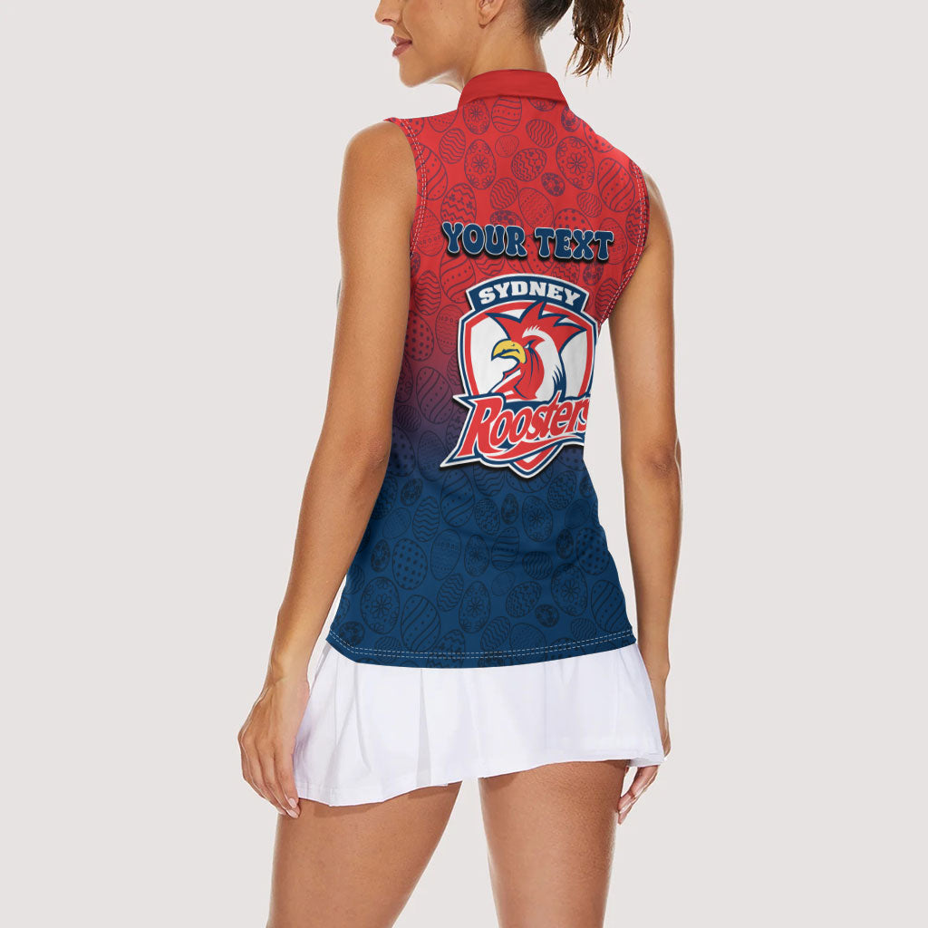Personalized Sydney Roosters Women Sleeveless Polo Shirt Easter Mascot - Colorful Eggs Cartoon Style