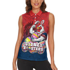 Personalized Sydney Roosters Women Sleeveless Polo Shirt Easter Mascot - Colorful Eggs Cartoon Style