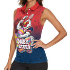 Personalized Sydney Roosters Women Sleeveless Polo Shirt Easter Mascot - Colorful Eggs Cartoon Style
