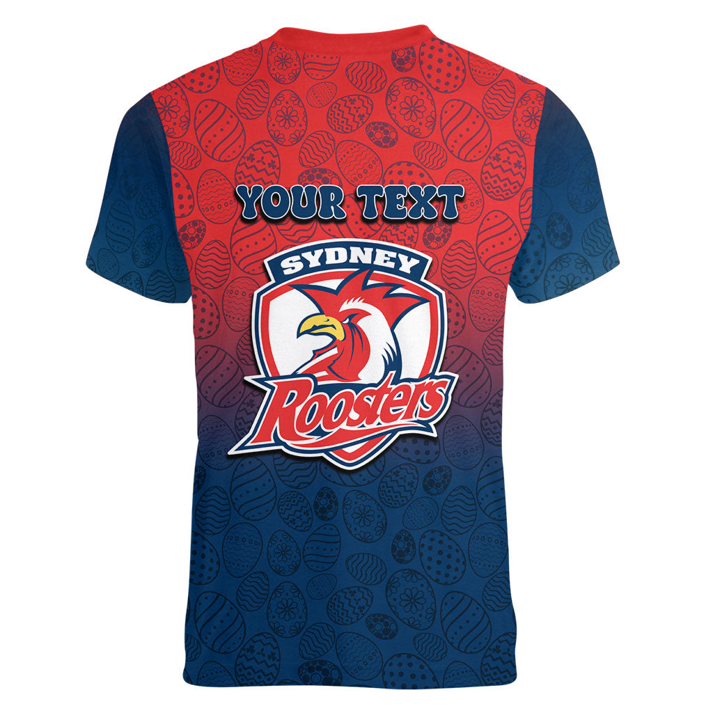 Personalized Sydney Roosters Women V-Neck T-Shirt Easter Mascot - Colorful Eggs Cartoon Style