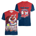 Personalized Sydney Roosters Women V-Neck T-Shirt Easter Mascot - Colorful Eggs Cartoon Style