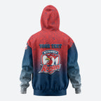 Personalized Sydney Roosters Zip Hoodie Easter Mascot - Colorful Eggs Cartoon Style