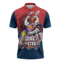 Personalized Sydney Roosters Zipper Polo Shirt Easter Mascot - Colorful Eggs Cartoon Style