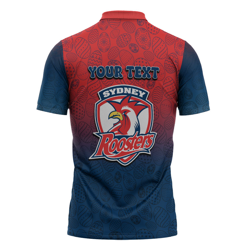 Personalized Sydney Roosters Zipper Polo Shirt Easter Mascot - Colorful Eggs Cartoon Style