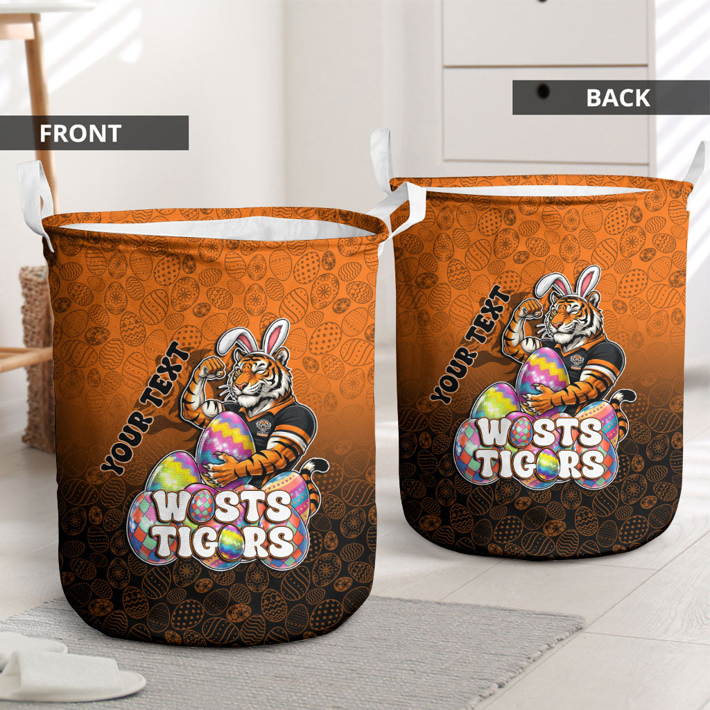 Personalized Wests Tigers Laundry Basket Easter Mascot - Colorful Eggs Cartoon Style