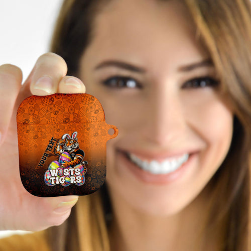 Personalized Wests Tigers AirPods Case Easter Mascot - Colorful Eggs Cartoon Style