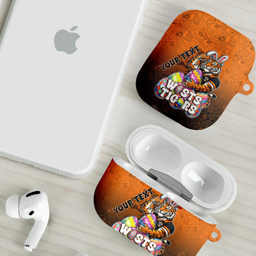 Personalized Wests Tigers AirPods Case Easter Mascot - Colorful Eggs Cartoon Style