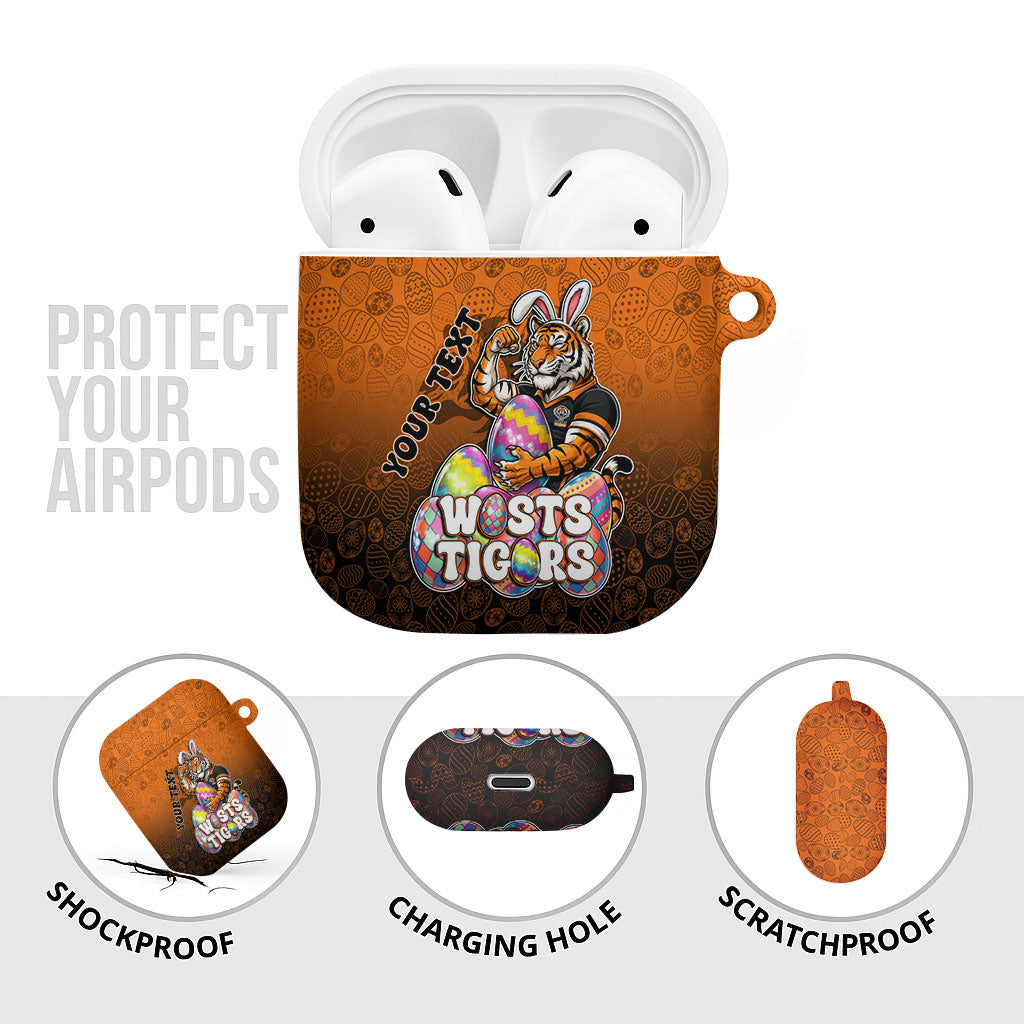 Personalized Wests Tigers AirPods Case Easter Mascot - Colorful Eggs Cartoon Style