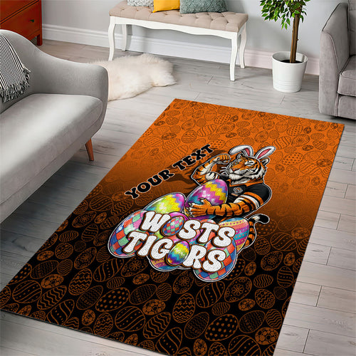 Personalized Wests Tigers Area Rug Easter Mascot - Colorful Eggs Cartoon Style