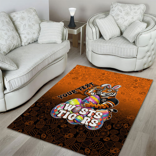 Personalized Wests Tigers Area Rug Easter Mascot - Colorful Eggs Cartoon Style