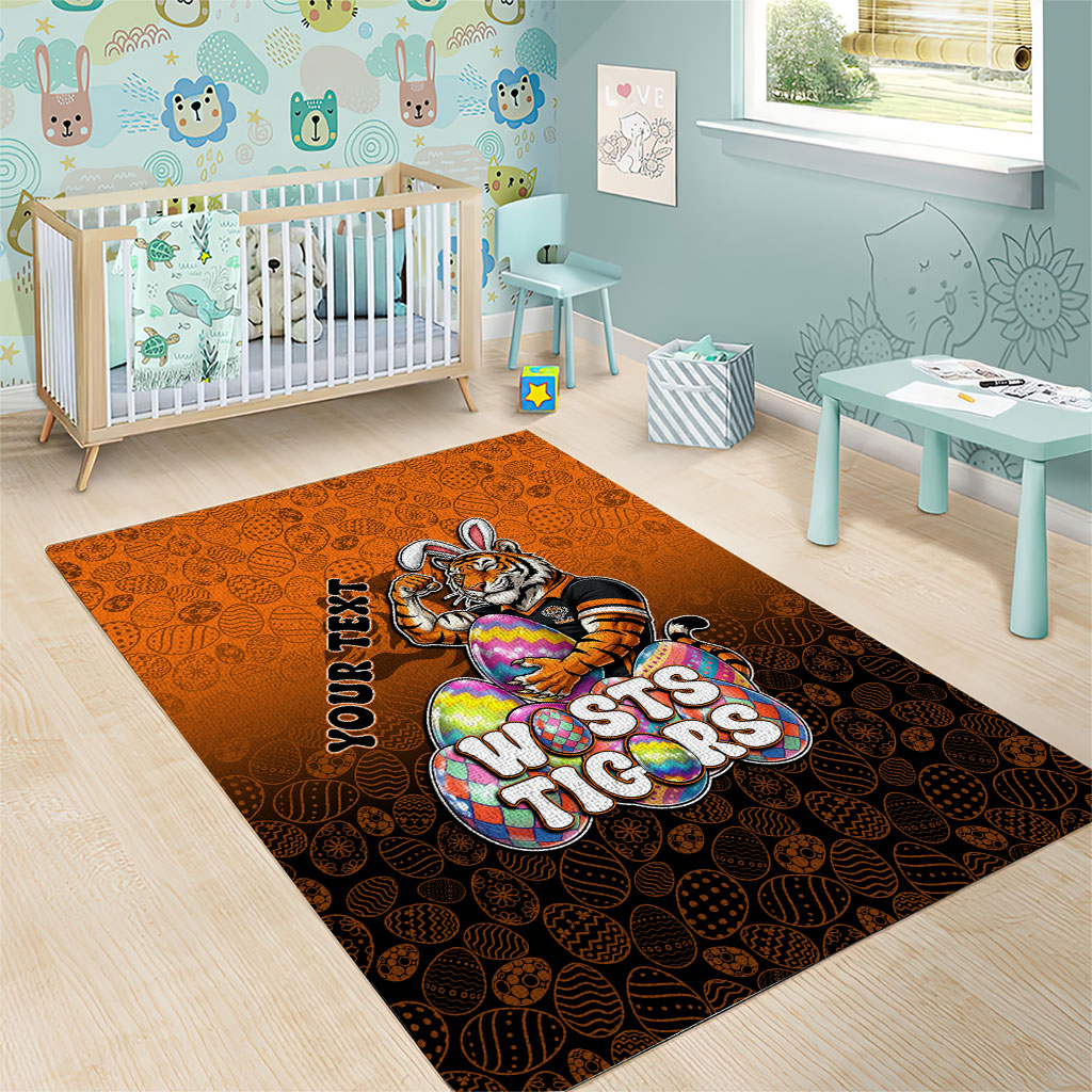 Personalized Wests Tigers Area Rug Easter Mascot - Colorful Eggs Cartoon Style