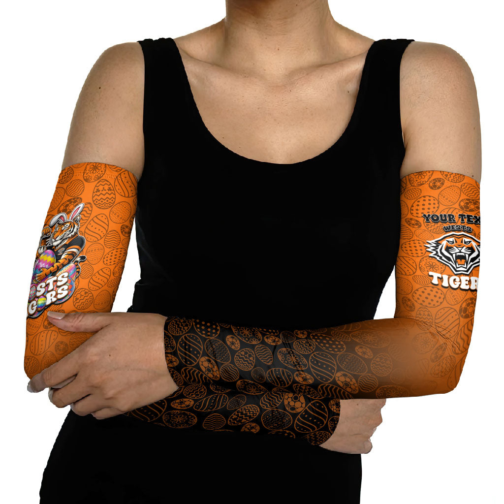 Personalized Wests Tigers Arm Sleeves Easter Mascot - Colorful Eggs Cartoon Style
