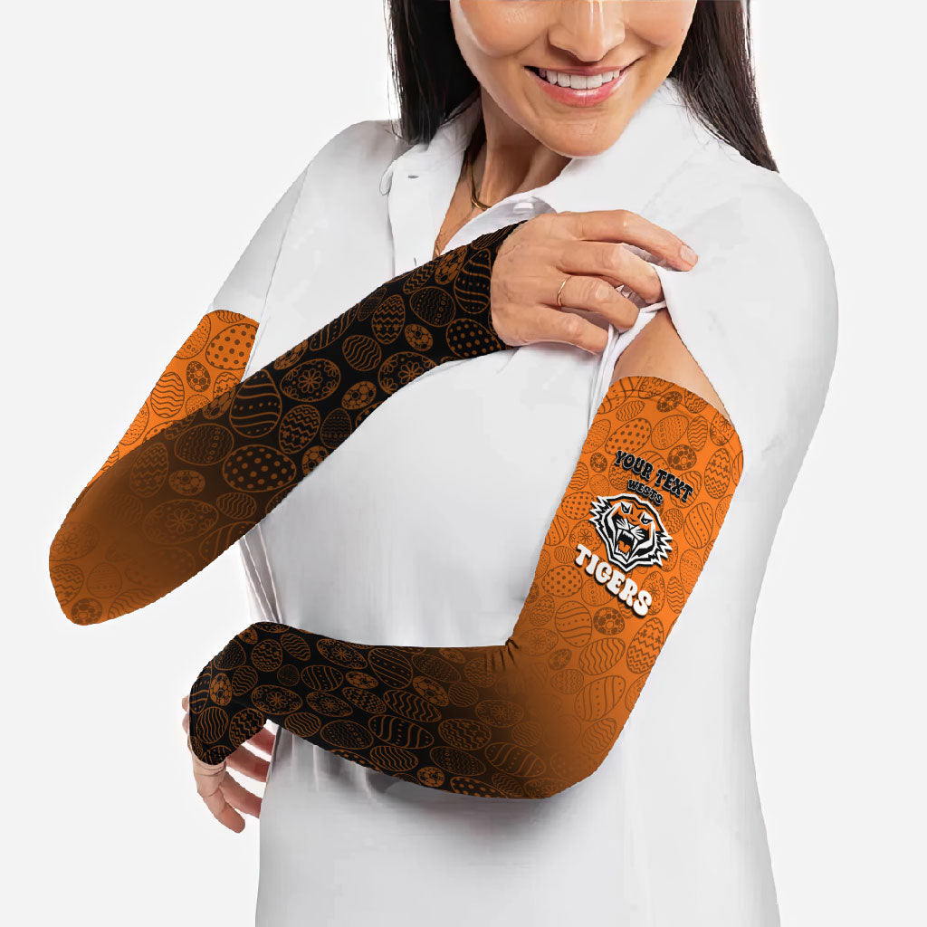Personalized Wests Tigers Arm Sleeves Easter Mascot - Colorful Eggs Cartoon Style
