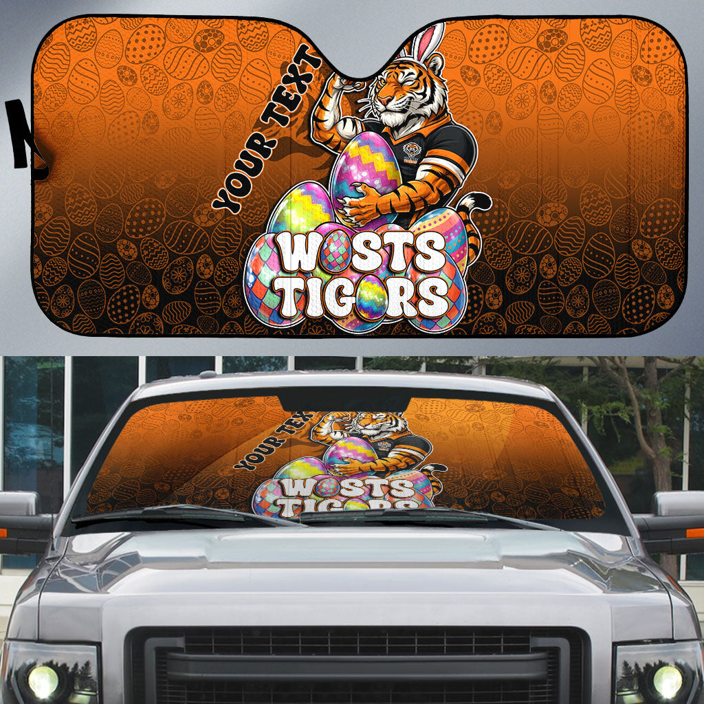Personalized Wests Tigers Auto Sun Shade Easter Mascot - Colorful Eggs Cartoon Style