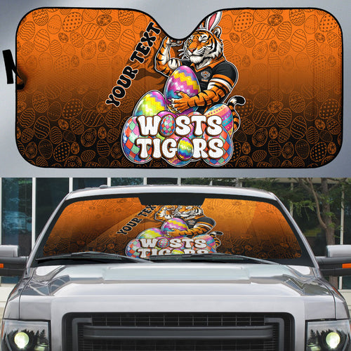 Personalized Wests Tigers Auto Sun Shade Easter Mascot - Colorful Eggs Cartoon Style
