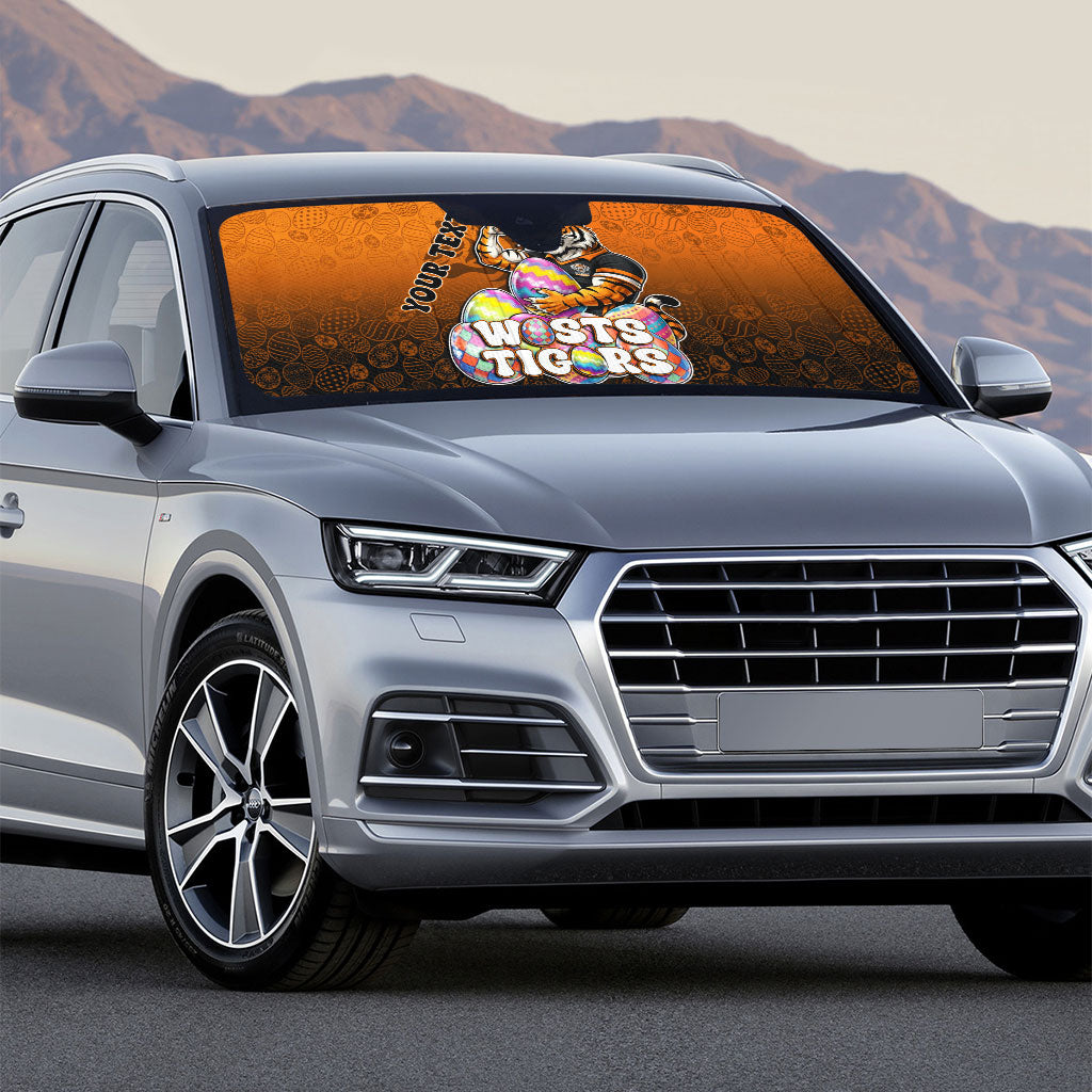 Personalized Wests Tigers Auto Sun Shade Easter Mascot - Colorful Eggs Cartoon Style