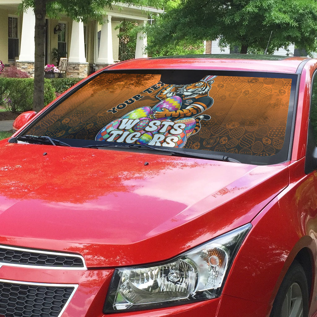 Personalized Wests Tigers Auto Sun Shade Easter Mascot - Colorful Eggs Cartoon Style