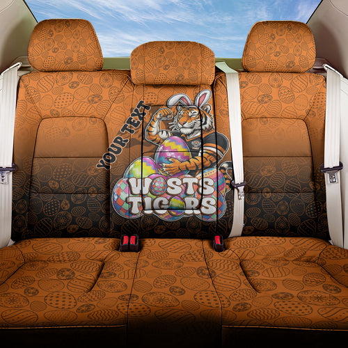 Personalized Wests Tigers Back Car Seat Cover Easter Mascot - Colorful Eggs Cartoon Style