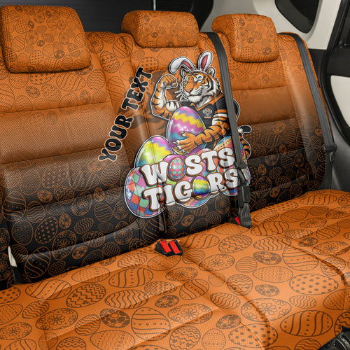 Personalized Wests Tigers Back Car Seat Cover Easter Mascot - Colorful Eggs Cartoon Style