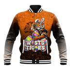 Personalized Wests Tigers Baseball Jacket Easter Mascot - Colorful Eggs Cartoon Style
