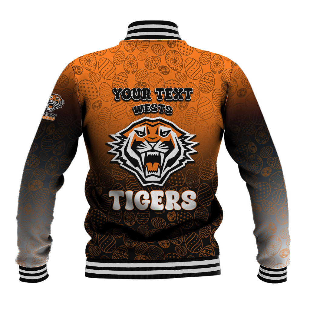 Personalized Wests Tigers Baseball Jacket Easter Mascot - Colorful Eggs Cartoon Style