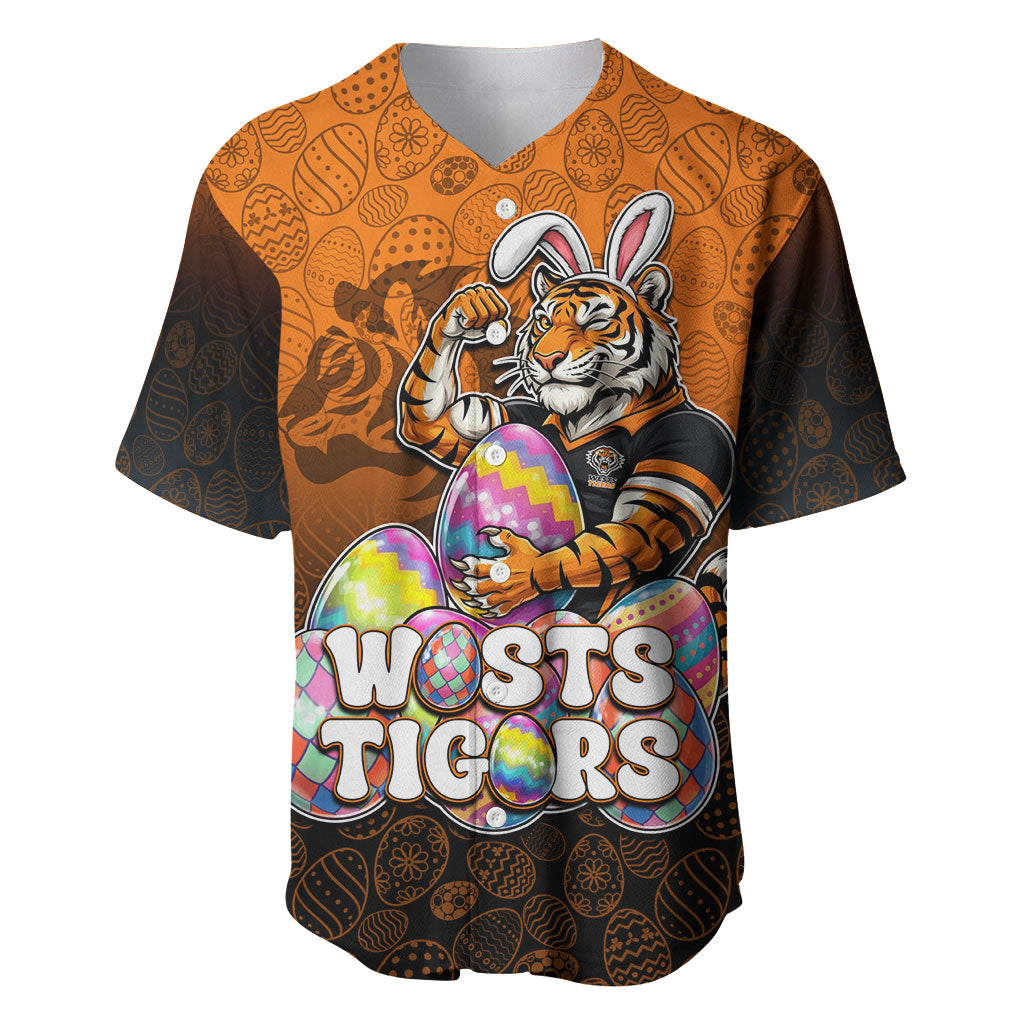 Personalized Wests Tigers Baseball Jersey Easter Mascot - Colorful Eggs Cartoon Style